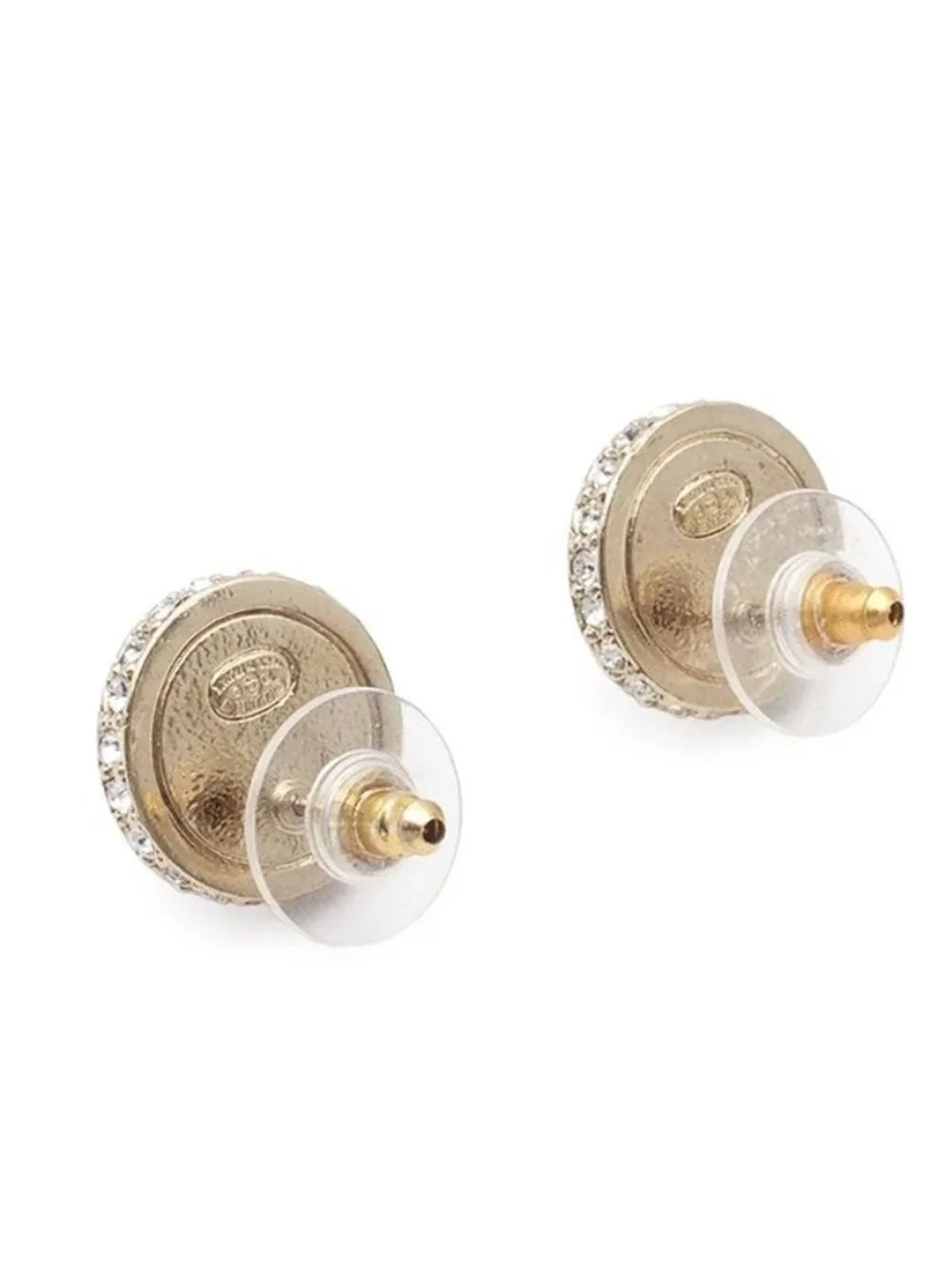 Chanel Earrings Black Gold Metal Costume Pearl Rhinestone CC Logo 10c
